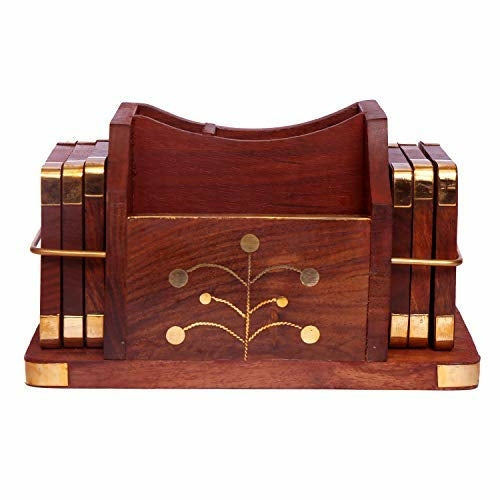 Sheesham Wood Mobile Stand Cum Coaster, inally Design with Two Sided