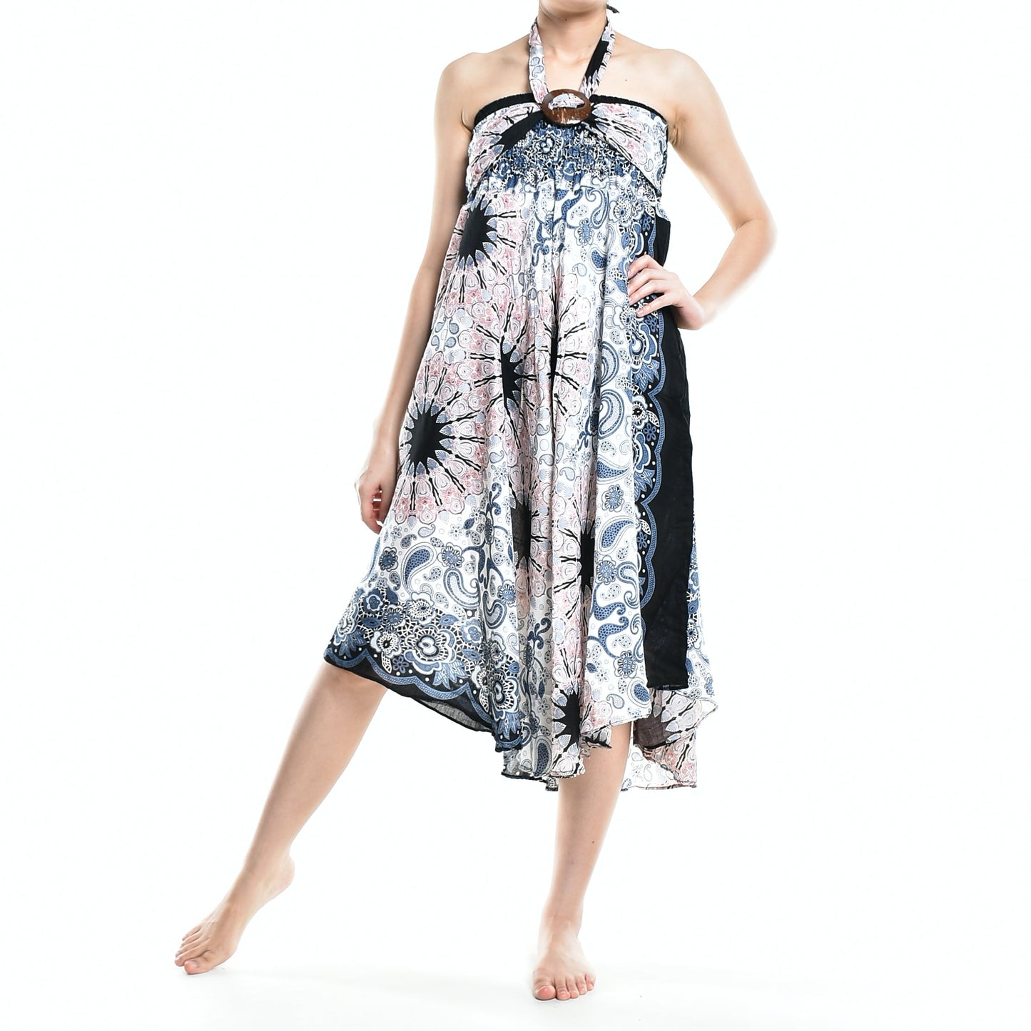 Bohotusk White Pink Ink Splash Long Skirt With Coconut Buckle (&
