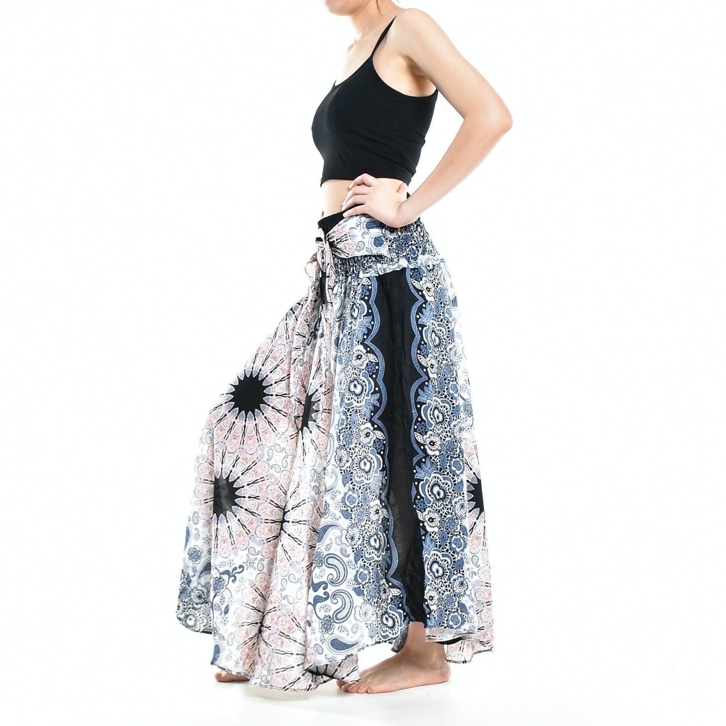 Bohotusk White Pink Ink Splash Long Skirt With Coconut Buckle (&