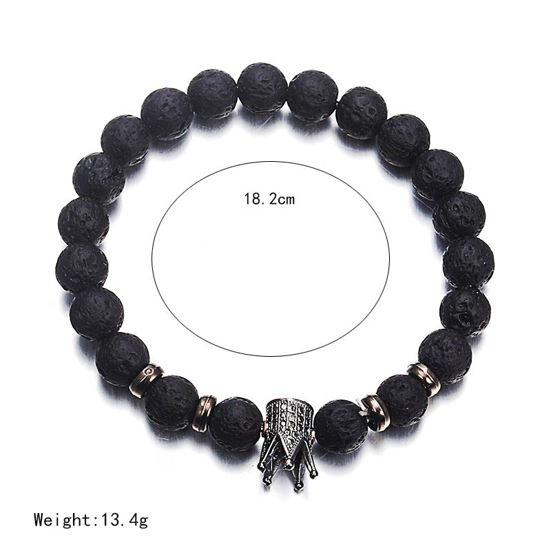 Black White Stone Crown Bracelets For Women Men Volcanic Couple Beads