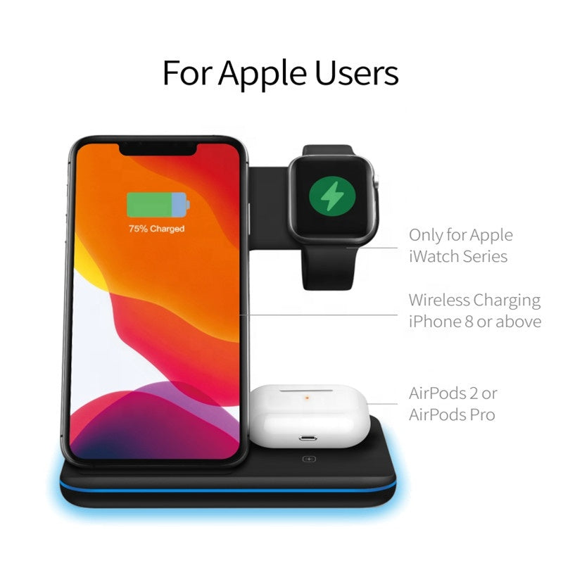 3 in 1 Wireless Charger Station for iPhone 12 11 Qi Wireless for Apple