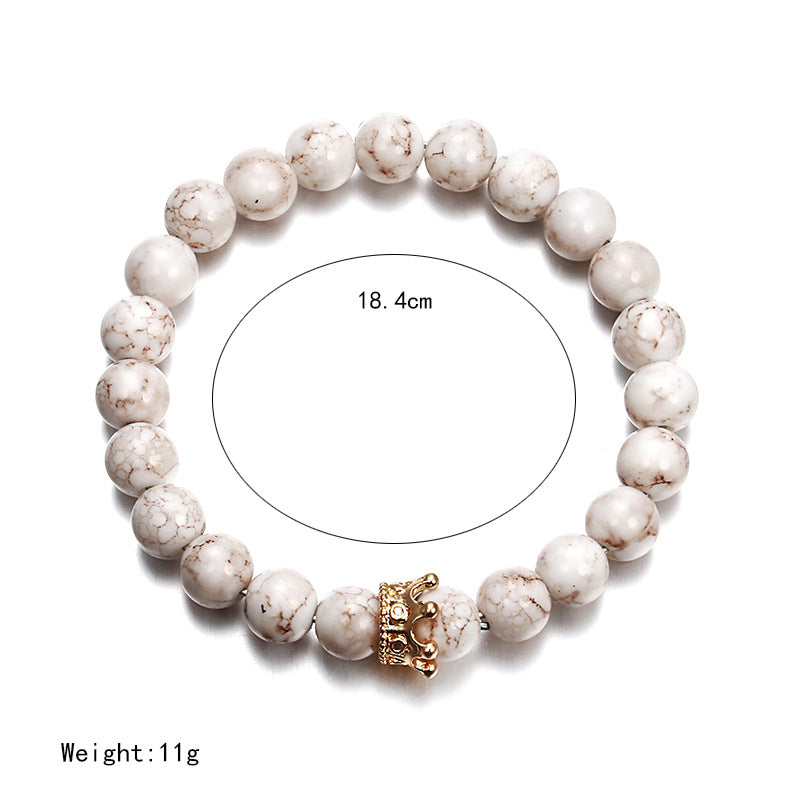 Black White Stone Crown Bracelets For Women Men Volcanic Couple Beads