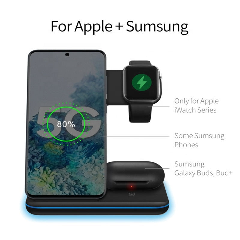 3 in 1 Wireless Charger Station for iPhone 12 11 Qi Wireless for Apple