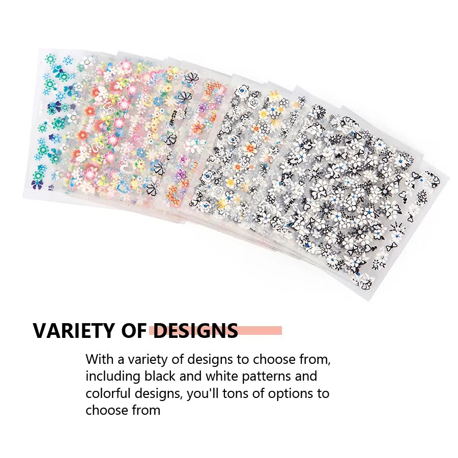 10 Pcs Sheets Nail Art Transfer Stickers 3D Design Manicure Tips Decal Decorations Hot Selling
