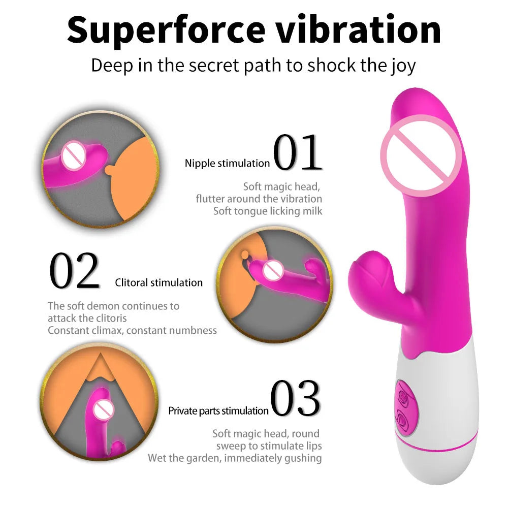 Rabbit Vibrator for Women Vagina G-Spot Nipple Clitoris Stimulator Thrusting Telescopic Rotating Dildo for Adult Sexy Toys