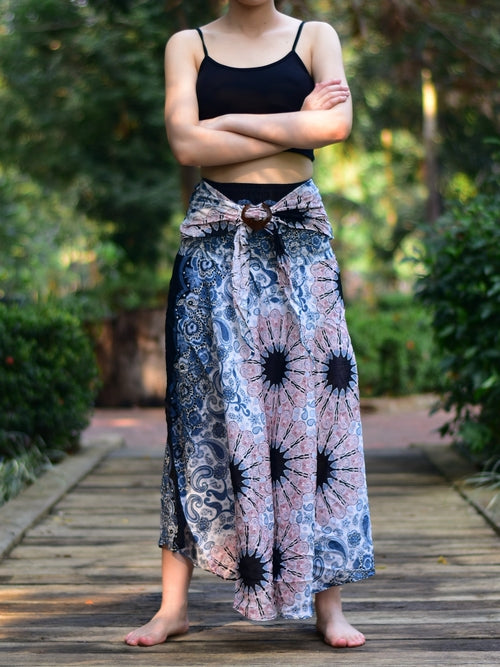 Bohotusk White Pink Ink Splash Long Skirt With Coconut Buckle (&