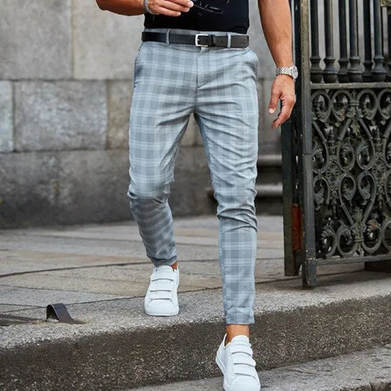 Plaid Printed Pencil Pants for Mens