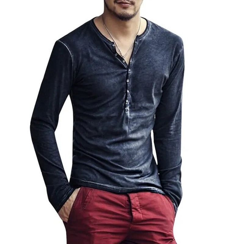 2020 Men Tee Shirt V-Neck Long Sleeve Tee&Tops Stylish Slim Buttons T-Shirt Autumn Casual Solid Male Clothing plus Size 3XL