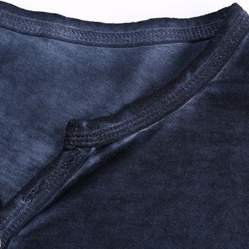 2020 Men Tee Shirt V-Neck Long Sleeve Tee&Tops Stylish Slim Buttons T-Shirt Autumn Casual Solid Male Clothing plus Size 3XL