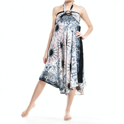 Bohotusk White Pink Ink Splash Long Skirt With Coconut Buckle (&