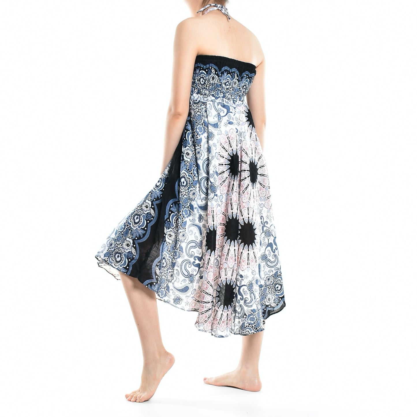Bohotusk White Pink Ink Splash Long Skirt With Coconut Buckle (&
