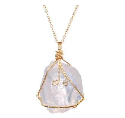 Natural Stone Pendant Necklace Quartz irregular Crystal Gold Plated
