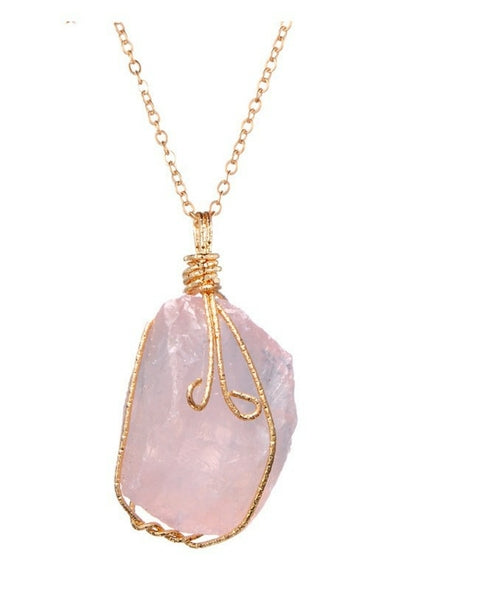 Natural Stone Pendant Necklace Quartz irregular Crystal Gold Plated