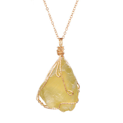 Natural Stone Pendant Necklace Quartz irregular Crystal Gold Plated