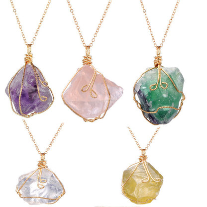 Natural Stone Pendant Necklace Quartz irregular Crystal Gold Plated