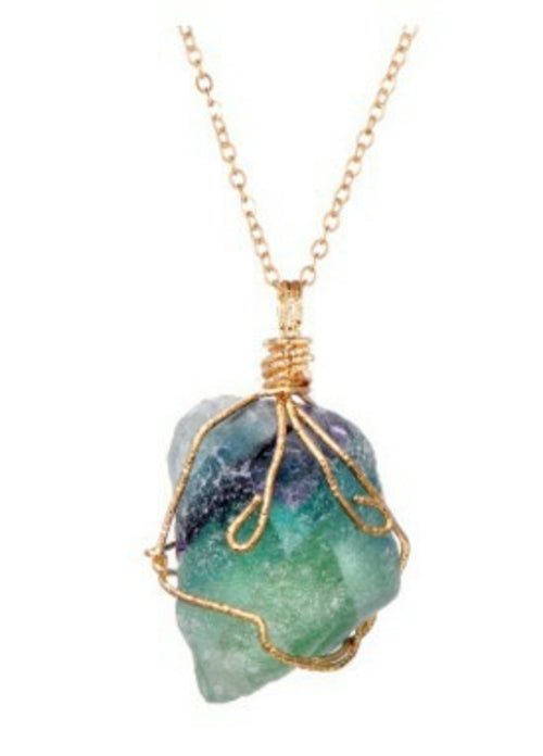 Natural Stone Pendant Necklace Quartz irregular Crystal Gold Plated