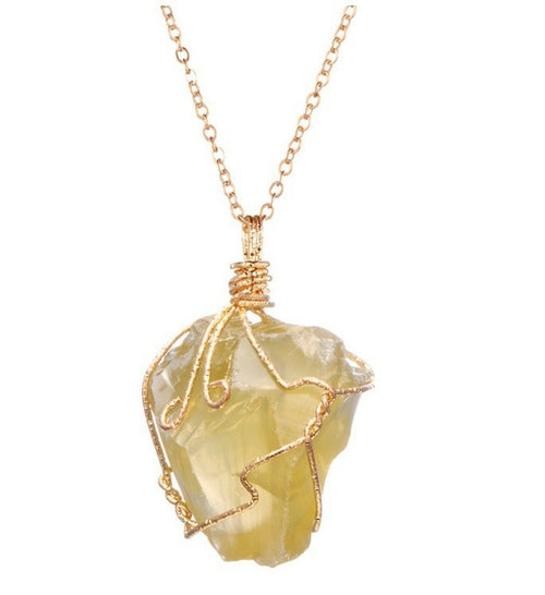 Natural Stone Pendant Necklace Quartz irregular Crystal Gold Plated