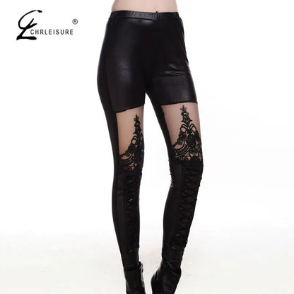 CHLEISURE S-XL Women's Sexy Lace Patchwork Punk Rock Leggings Casual Legging Calzas Deportivas Mujer Punk Style Leggins