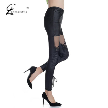 CHLEISURE S-XL Women's Sexy Lace Patchwork Punk Rock Leggings Casual Legging Calzas Deportivas Mujer Punk Style Leggins