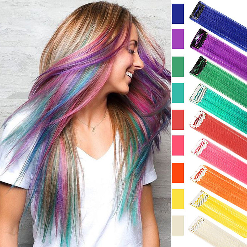 Clip In One Piece Colorful  Synthetic Hair Extensions High Temperature