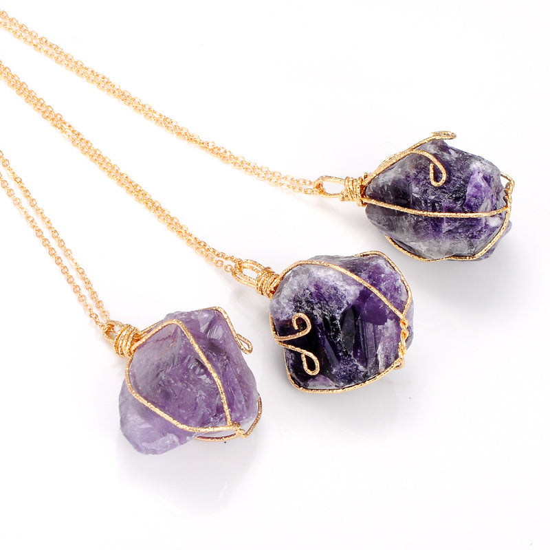 Natural Stone Pendant Necklace Quartz irregular Crystal Gold Plated