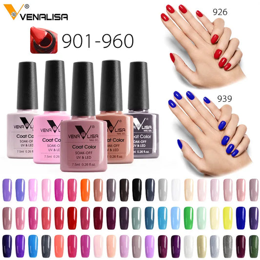 Venalisa Hot Sell Soak Off UV LED Gel 60 Colors 7.5ml Super Shinning Nail Gel Polish Lacquer Full Coverage Pure Color Series