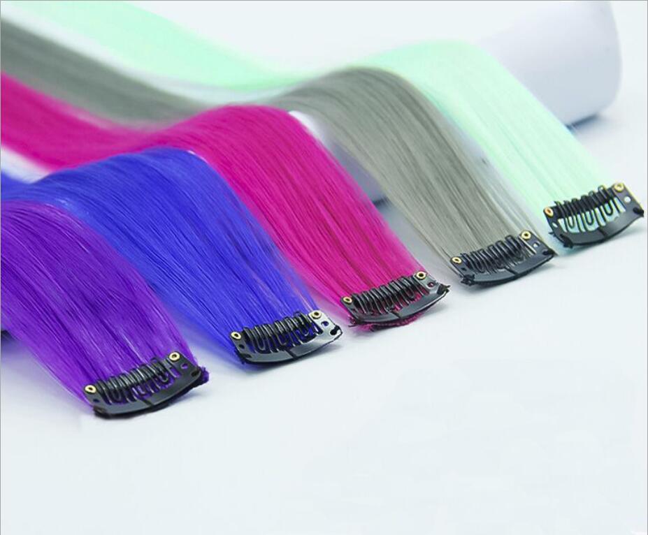 Clip In One Piece Colorful  Synthetic Hair Extensions High Temperature