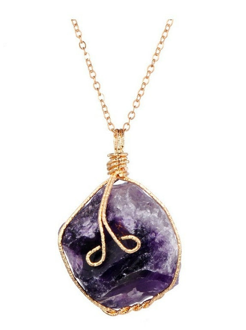 Natural Stone Pendant Necklace Quartz irregular Crystal Gold Plated