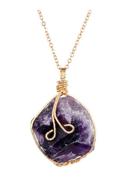 Natural Stone Pendant Necklace Quartz irregular Crystal Gold Plated