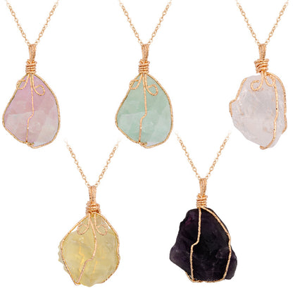 Natural Stone Pendant Necklace Quartz irregular Crystal Gold Plated