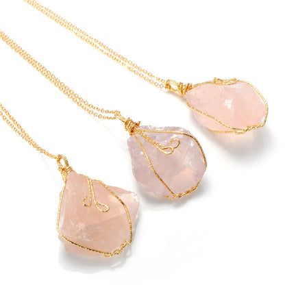 Natural Stone Pendant Necklace Quartz irregular Crystal Gold Plated
