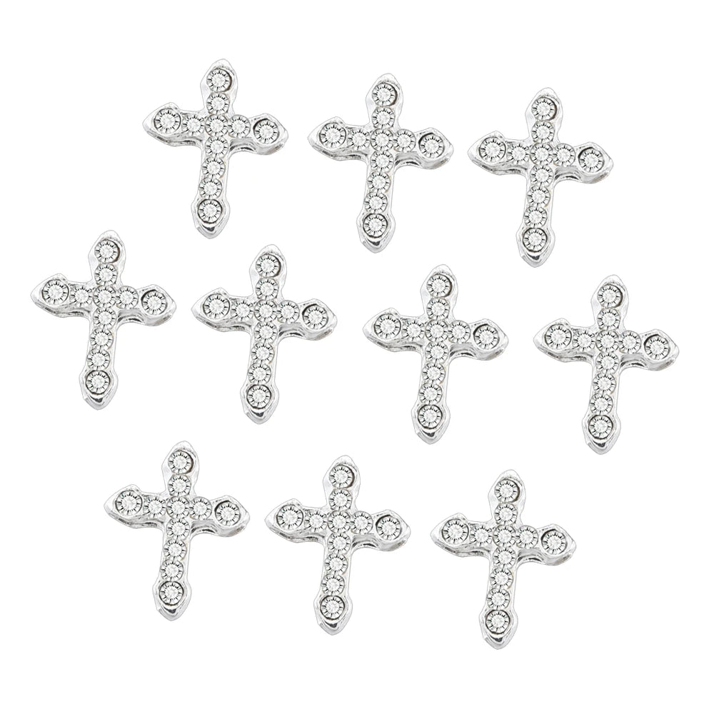 10 Pcs Classic Full Glitter Rhinestones Cross 3d Nail Charms 10pcs/pack Alloy Nail Art Decorations Nails Tools