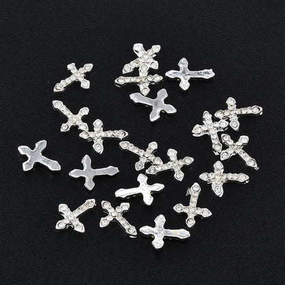 10 Pcs Classic Full Glitter Rhinestones Cross 3d Nail Charms 10pcs/pack Alloy Nail Art Decorations Nails Tools