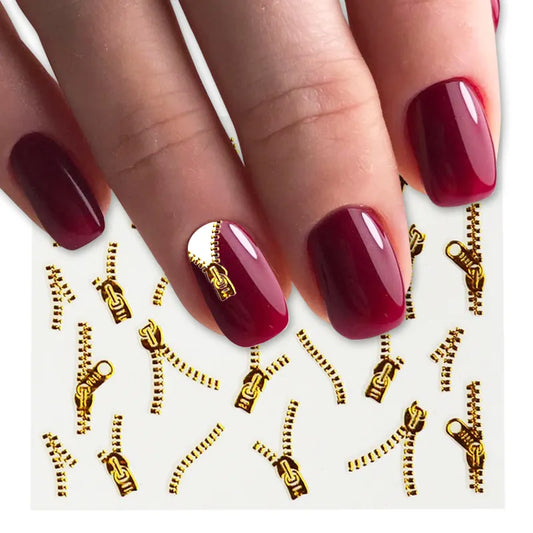 1sheets Gold Zipper 3d Designs Nail Art Stickers Decals Manicure Decor Tools DIY Nail Art Tips Fashion Accessories LAXF6021