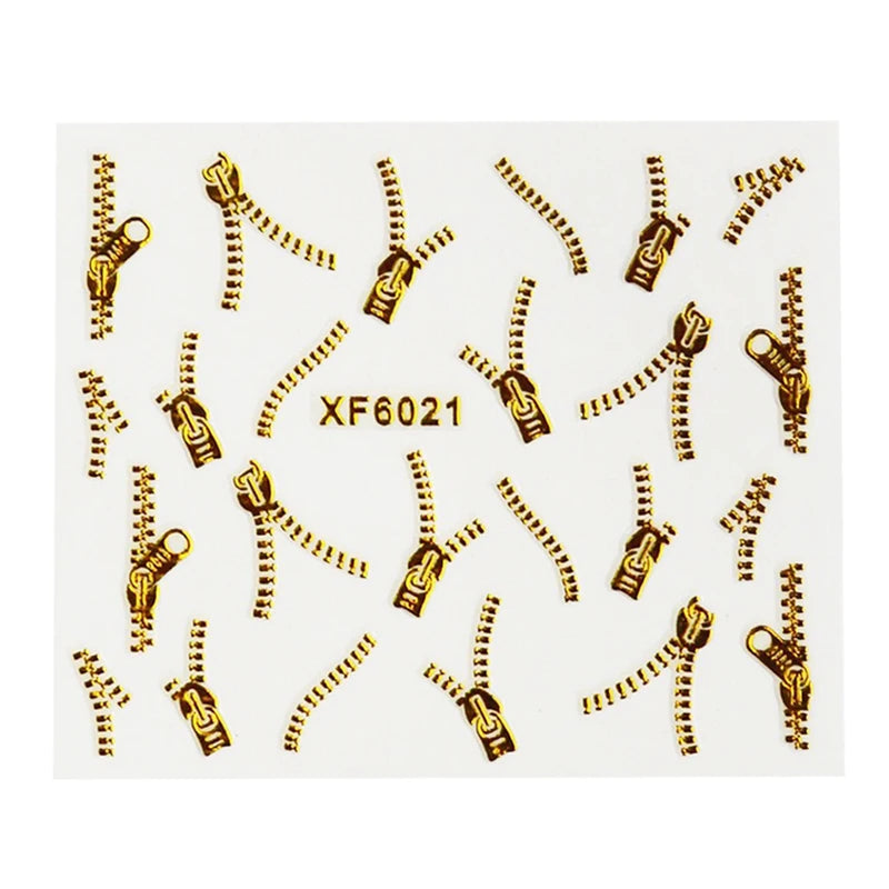 1sheets Gold Zipper 3d Designs Nail Art Stickers Decals Manicure Decor Tools DIY Nail Art Tips Fashion Accessories LAXF6021