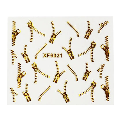 1sheets Gold Zipper 3d Designs Nail Art Stickers Decals Manicure Decor Tools DIY Nail Art Tips Fashion Accessories LAXF6021