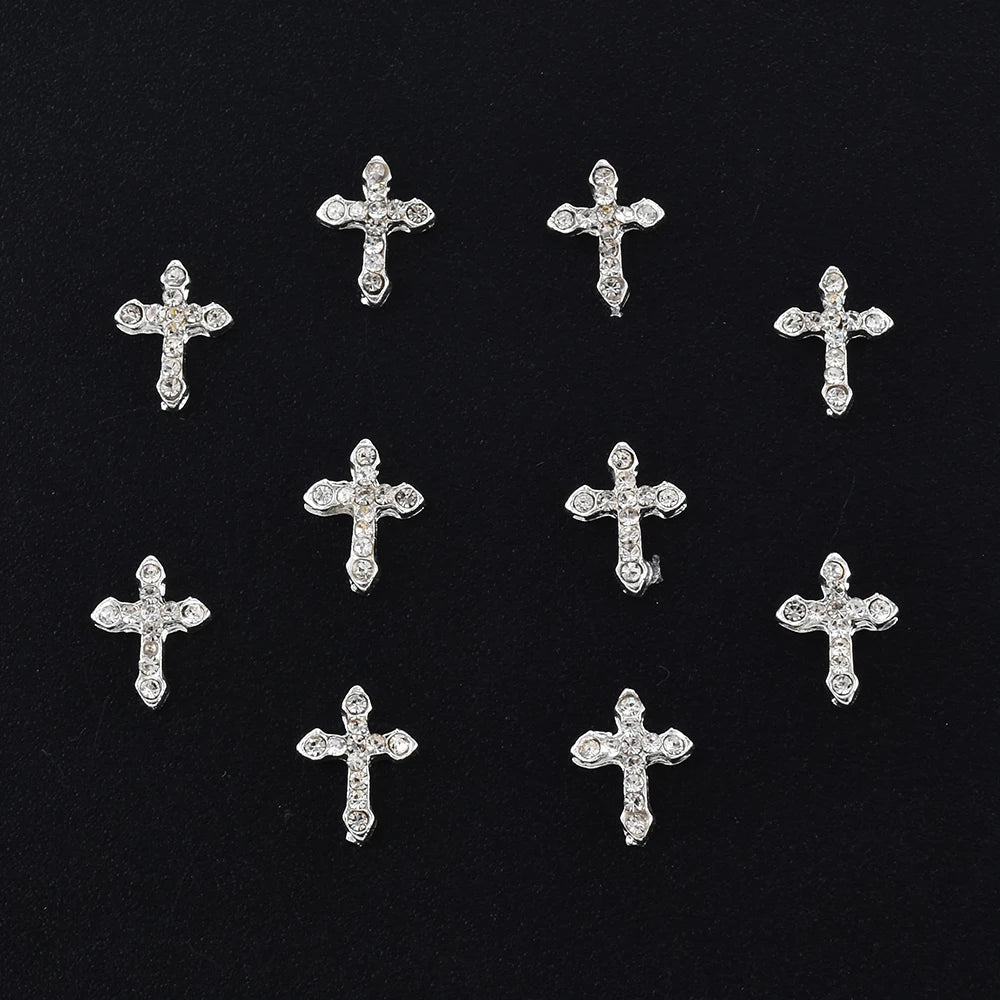 10 Pcs Classic Full Glitter Rhinestones Cross 3d Nail Charms 10pcs/pack Alloy Nail Art Decorations Nails Tools