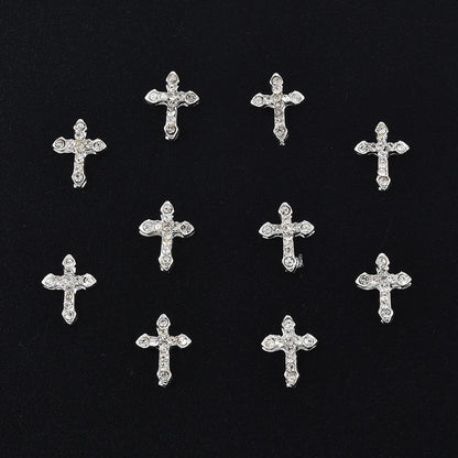 10 Pcs Classic Full Glitter Rhinestones Cross 3d Nail Charms 10pcs/pack Alloy Nail Art Decorations Nails Tools