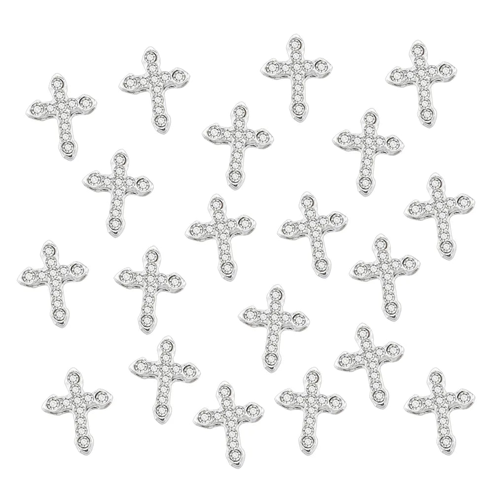 10 Pcs Classic Full Glitter Rhinestones Cross 3d Nail Charms 10pcs/pack Alloy Nail Art Decorations Nails Tools