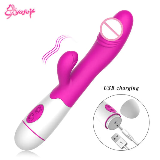 Rabbit Vibrator for Women Vagina G-Spot Nipple Clitoris Stimulator Thrusting Telescopic Rotating Dildo for Adult Sexy Toys