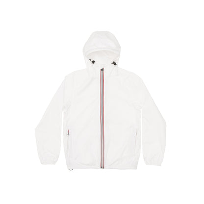 White full zip packable rain jacket and windbreaker